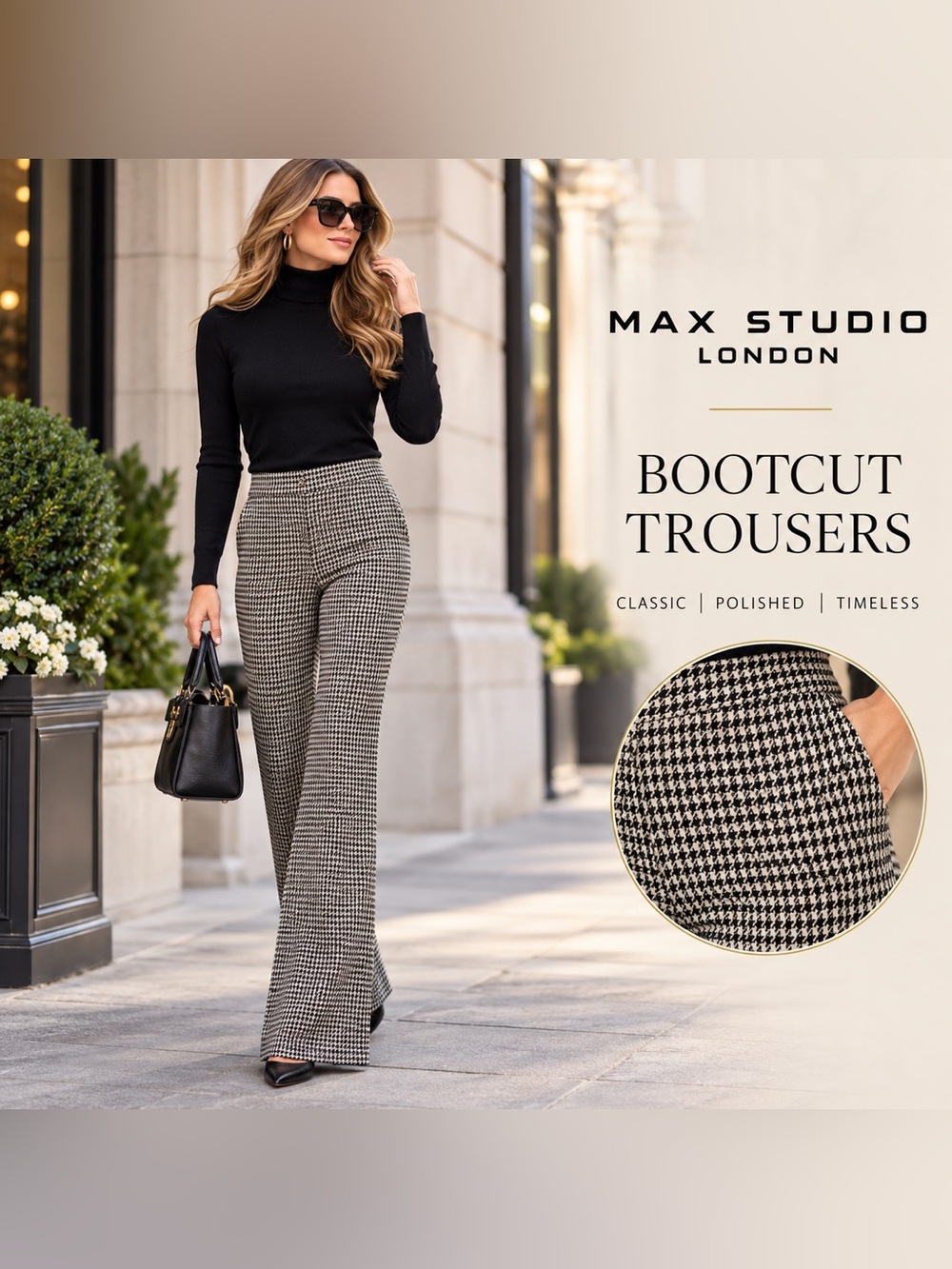 NEW Max Studio London Houndstooth Bootcut Trousers Pants S 4 6 NWT $298 Classic